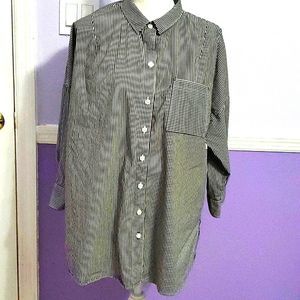 Tommy Bahama Boyfriend Navy & White Striped Oversized Button Down Tunic Shirt